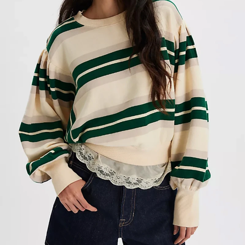 

Женская полосатая толстовка с длинными рукавами, свободный крой, пуловеры с круглым вырезом, повседневные топы, одежда на выход