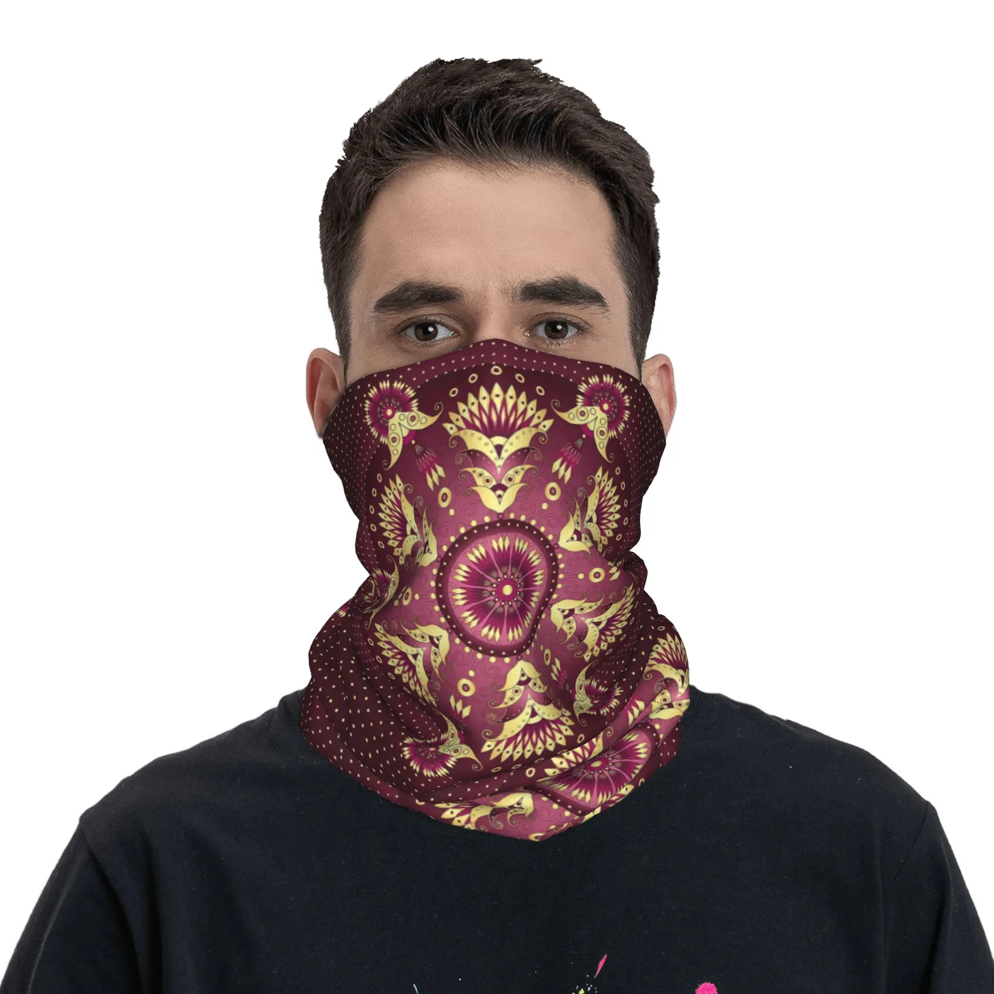 Gold Lotus Circle Frame Radius Style Colorful Bandana Neck Gaiter Printed Mask Scarf Multifunction Headwear Riding For Men Women
