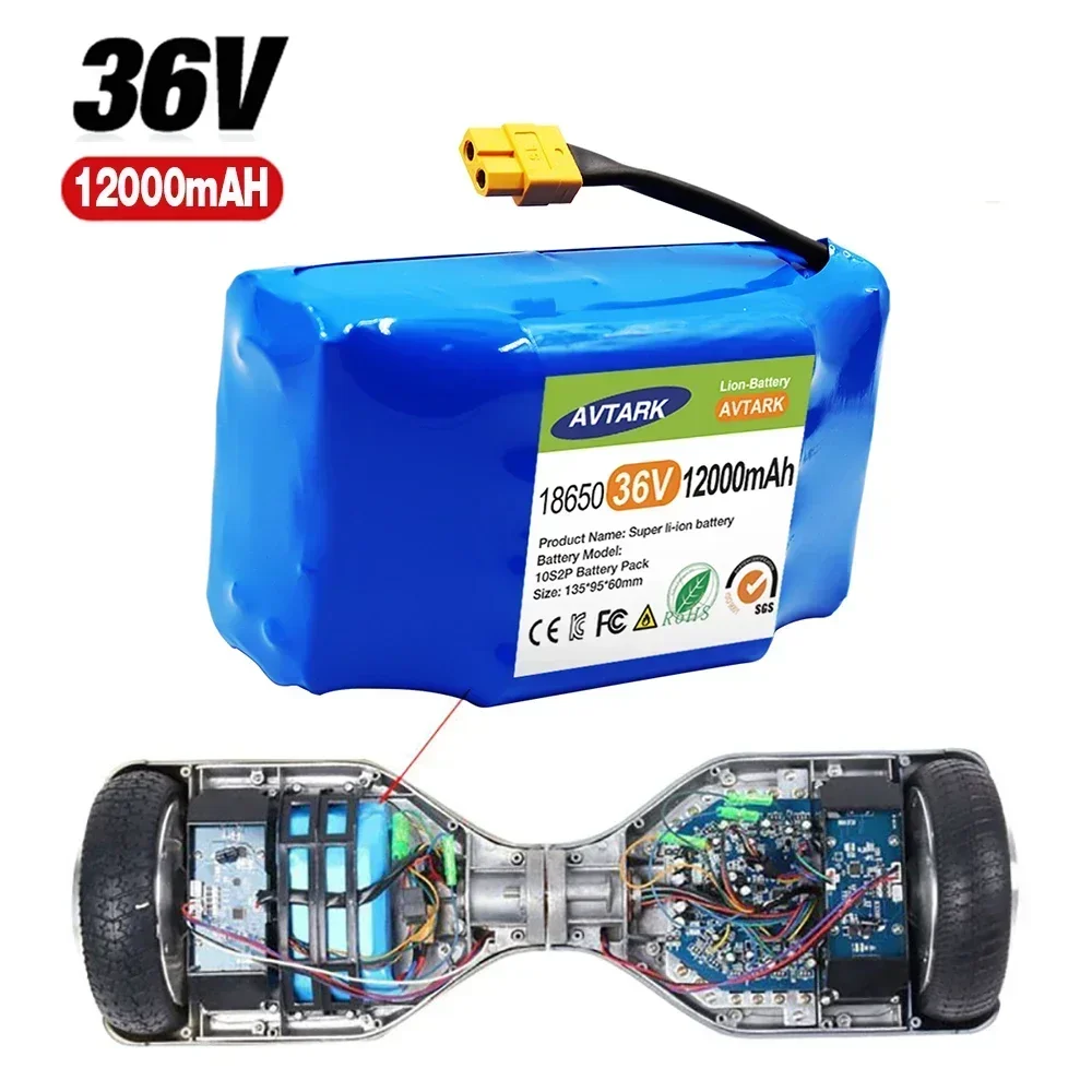 

100% Original 36V 12000mAh 10S2P Rechargeable Lithium-ion Battery for Electric Self-balancing Scooter,HoverBoard and Unicycle