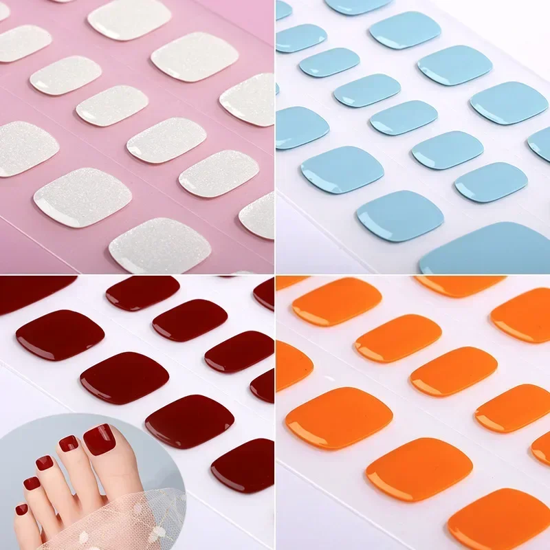 Toe Gel Nail Sticker, Endurece com lâmpada UV, Gel de cura adesivos, impermeável, capa completa coreana, envoltórios poloneses, tiras de pé