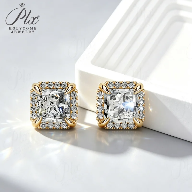 925 Sterling Silber Ohrstecker Moissanit 18k Vergoldet Geburtstagsgeschenke Schmuck für Frauen Hypoallergen Schmuck von Holycome – Detail 6