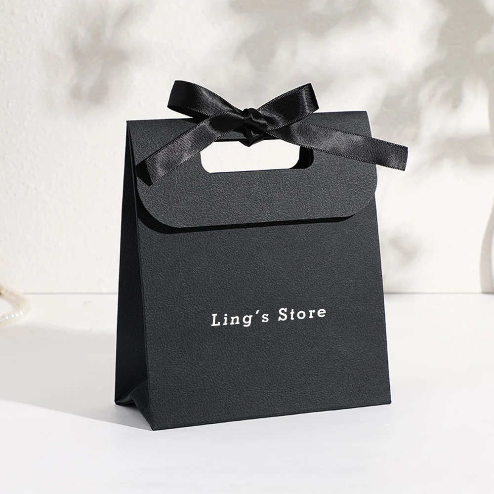 20/50/100 شعار مخصص 14.5x15.5x7.5 سنتيمتر مجوهرات ورقة مقبض حقيبة Bowknot الشريط حقائب مستحضرات التجميل العطور هدية صغيرة المنظم #3