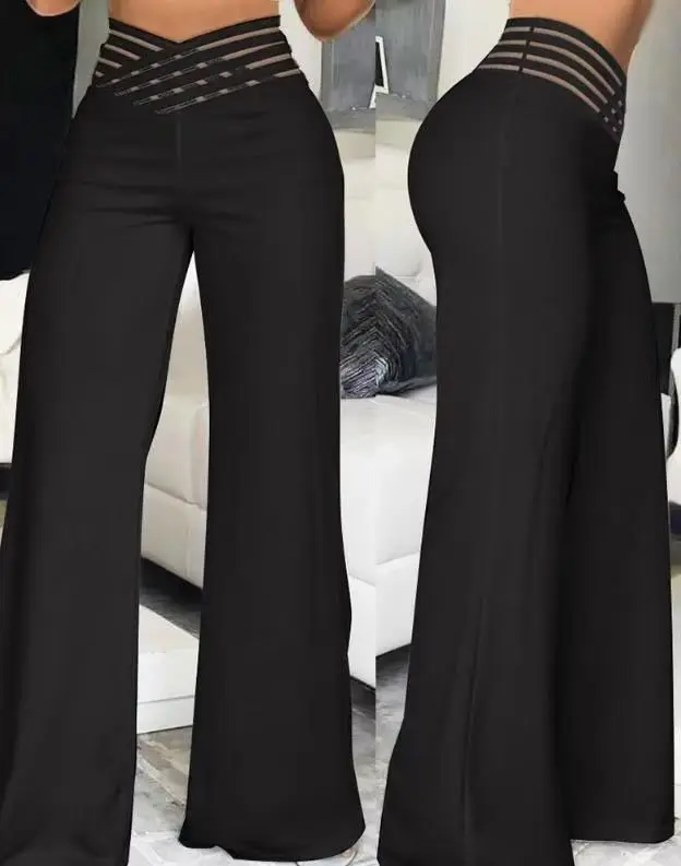 Summer Women\'s Flared Pants High Waist Casual Slimming Wide Leg Pants Elegant Office Solid Long Trousers 2023 Female Clothing