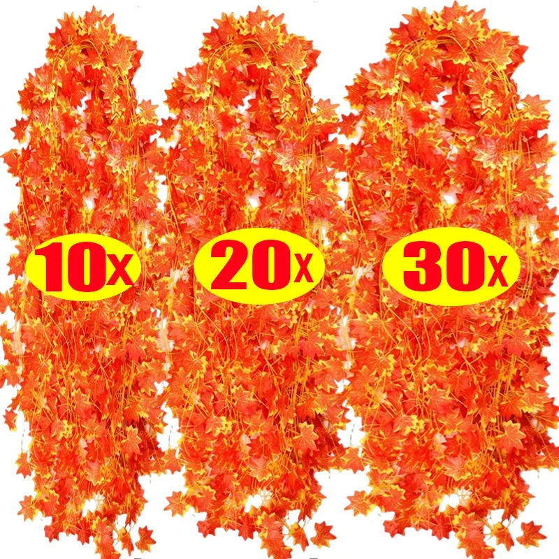 1/30pcs Artificial Maple Leaves Hanging Vine Fall Leaf Garland Autumn Fake Plants Christmas Wedding Party Home Garden Decoration