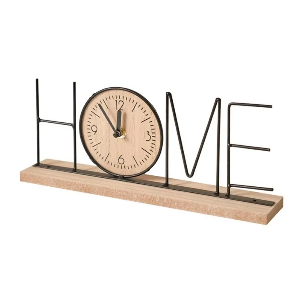 

Simple Creative Iron Craft Clock Battery Powered Minimalist European Desk Clock Durable Silent Wood Retro Clock Home Decoration
