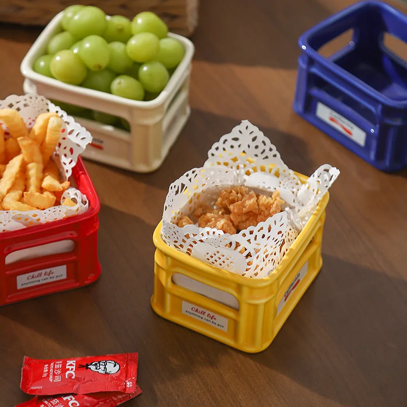 2024 New Creative Ceramic Snack Bowl Living Room Home Fruit Bowl Cafe Snack Basket Popcorn French Fries Bowl