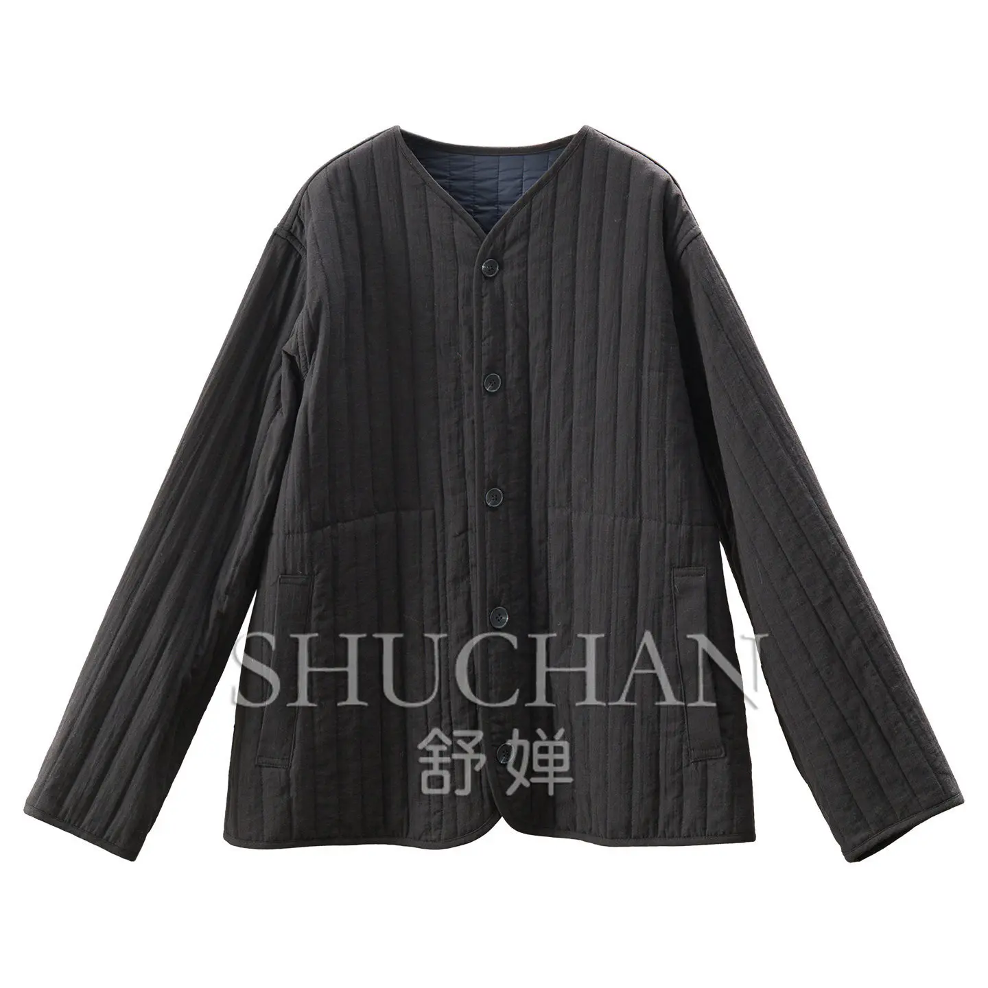 High-quality V-neck Quality Double-sided Wear Quilted Cotton + Wool Cotton Jacket Female E543