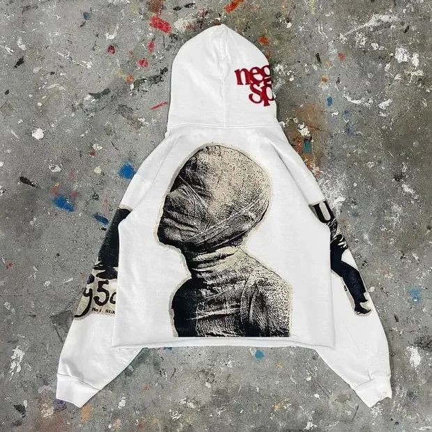 Y2K Goth Style Hoodie Men Retro Mummy Large Print Oversized Pullovers Loose Harajuku Hip Hop Streetwear Gothic Sweatshirt New