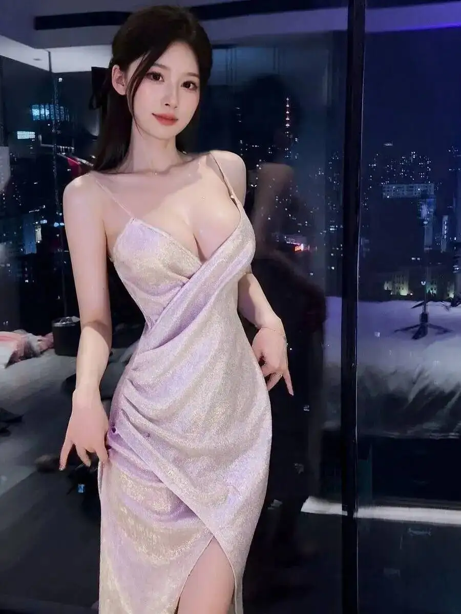 Sexy V profond paillettes fendu haut de gamme élégant couleur unie robe mince fille chaude Camisole robe charmante robe moulante pur désir BTSW