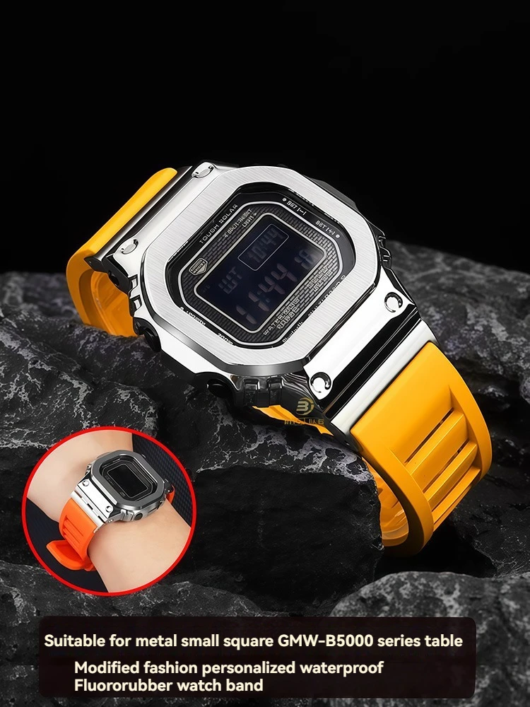 تعديل الفلور المطاط حزام الساعات ل كاسيو GMW-B5000 Gmw b5000 GM-B2100 سلسلة الرجال الرياضة حزام مقاوم للماء واجهة معدنية