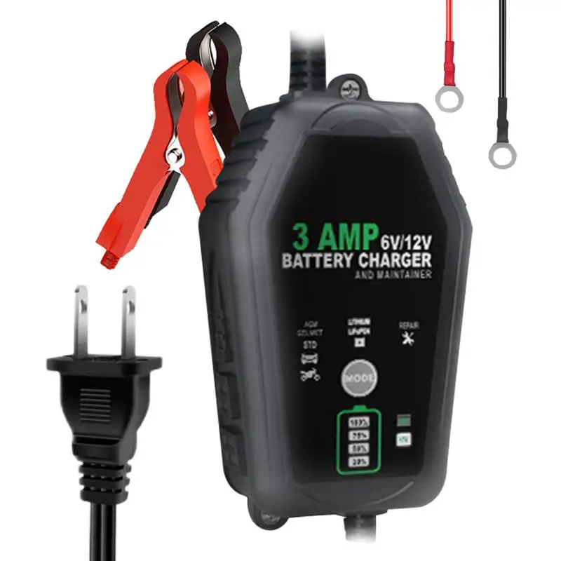 6V/12V 3000mA Car Motorcycle Smart Battery Charger for Lithium LiFePO4 Lead-Acid Battery Pluse Repair Charge Maintainer