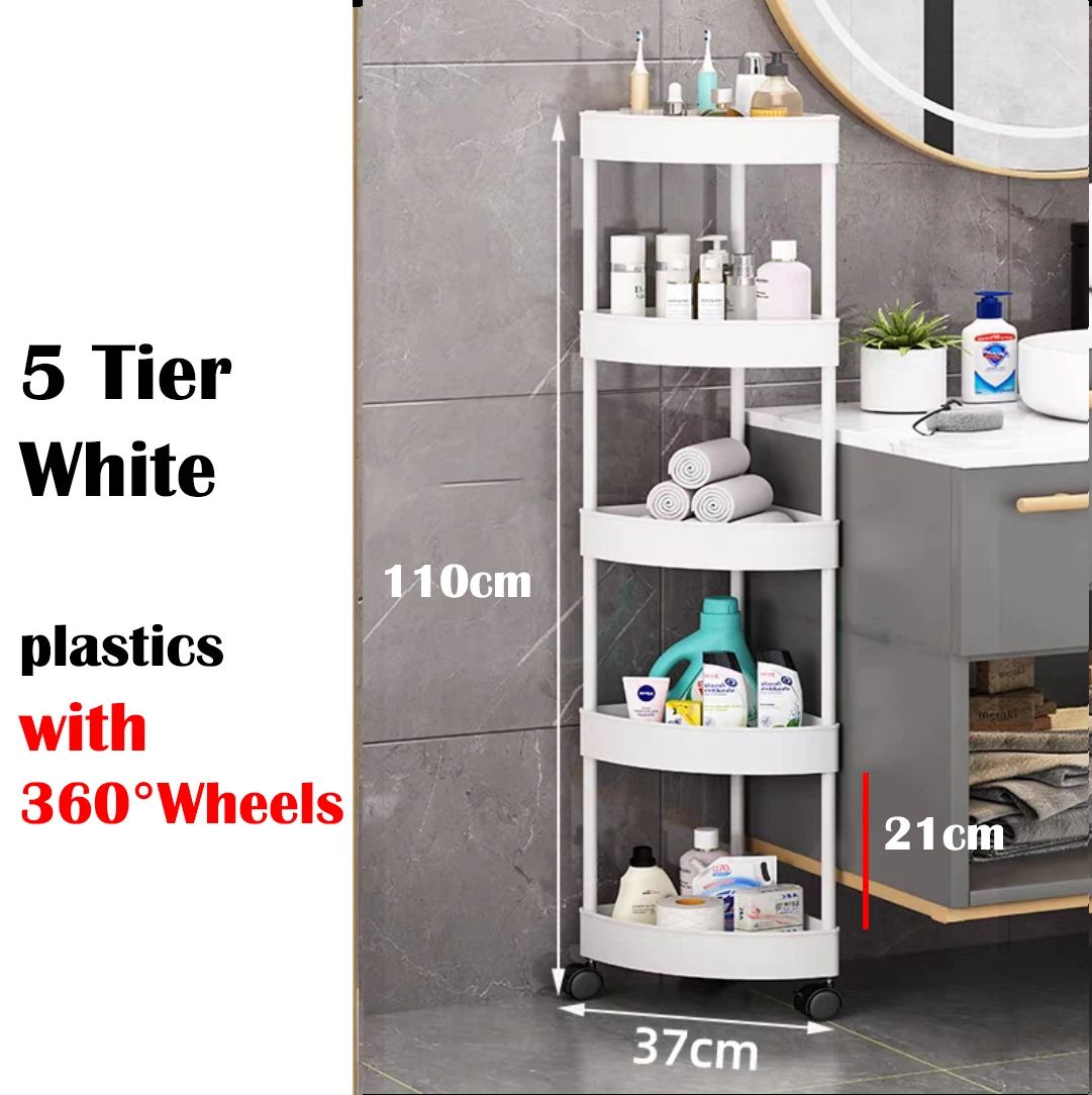 2-5 Tier Counter Bathroom Storage Cart Large Utility Rolling Storage Organizer Cart with Wheel Mobile Slim Slide Organizer Shelf