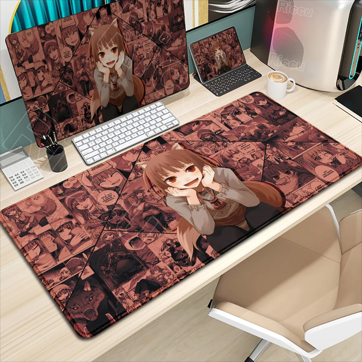 Kawaii Girl Mouse Pad Anime Spice and Wolf Large Non-slip Mousepad XXL PC Game Computer Mat Laptop Desk Mat Cute Rubber Mice Pad