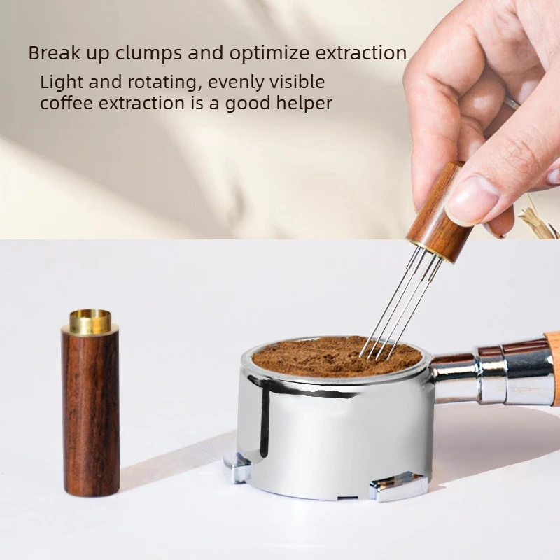 Solid Wood Storage  Coffee Needle Stainless Steel Espresso Powder Distributor Coffee Clump Breaking Stirrer for Barista