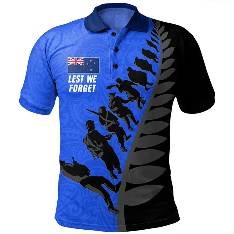 

New Zealand NZ Flag Maori Patterns Rugby 3D Print Polo Shirt Lest We Forget Graphic Polo T Shirt For Men Fashion Vintage Clothes