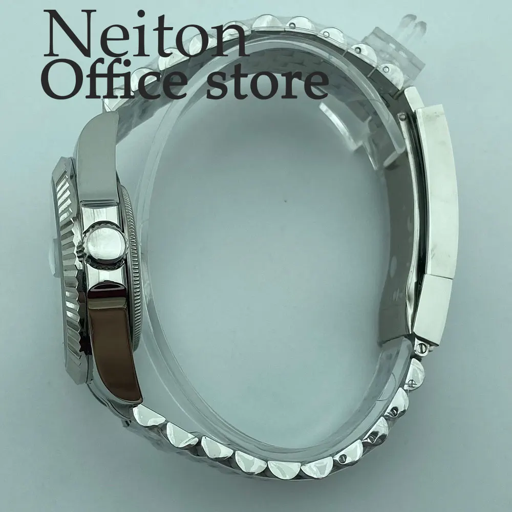 NEITON-Caja plateada para reloj, cristal de zafiro, compatible con NH35, NH36, NH34, ETA2824, PT5000, movimiento, 39mm