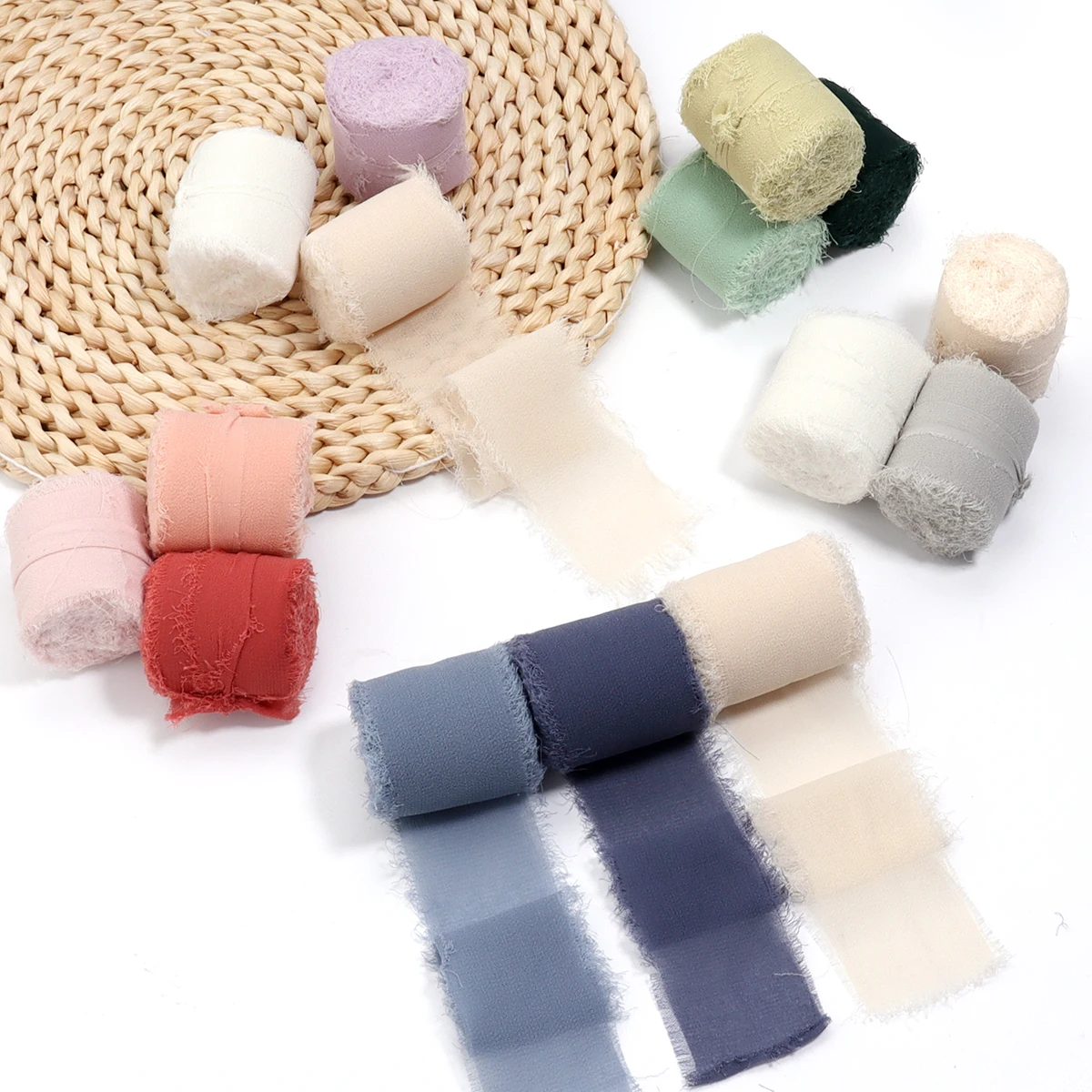 5 meters/roll  Handmade Frayed Edged Chiffon Ribbons 3 Color Set for Wedding Party Decorations Gifts Bouquet Crafts Packaging