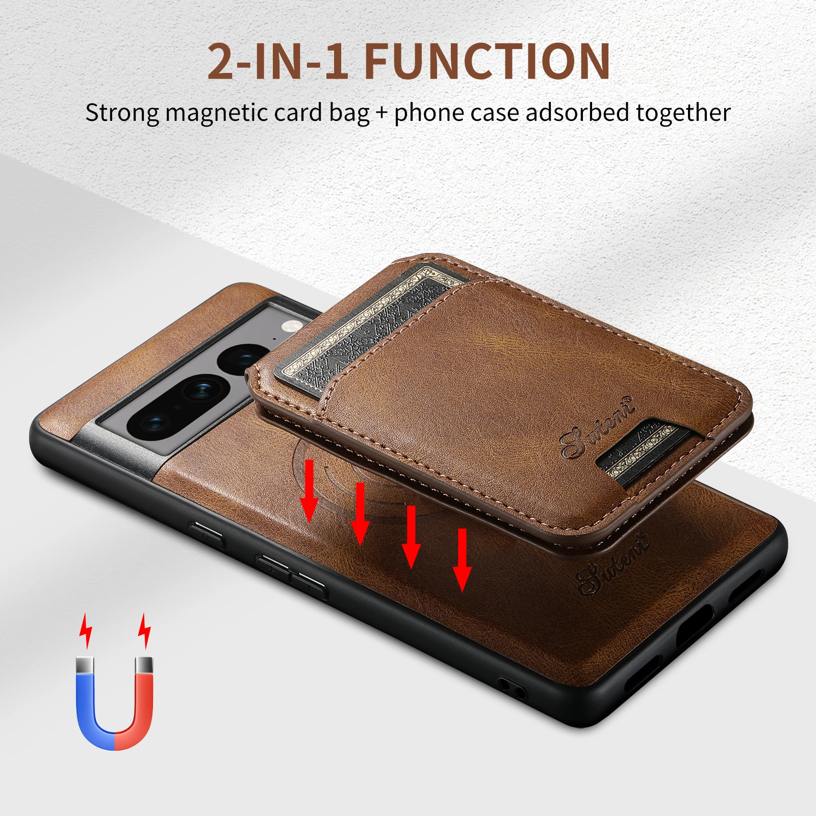 SUTENI Detachable Wallet Phone Case Card Holder For GOOGLE Pixel  6 7 8 9 Pro XL/Pixel 6A 7A 8A Leather Magnetic Pocket Cover