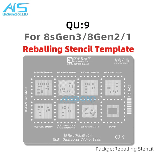 Szablon do reballingu BGA dla SM8750 SM8635 SM8550 SM8450 SM8650 SM7475 SM8475 SM8425 SM7550 Snapdragon 8sgen3 8Gen2 8Gen1