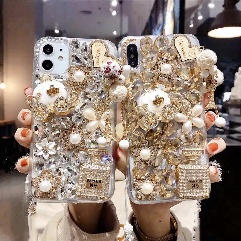 50pcs Diamond Crystal Rhinestone Sparkly Jewelled Gemstone Pumpkin Car Case for iPhone 13 12 11 Pro Max Xs XR 8 7 6S Plus Cover