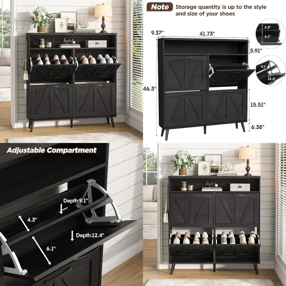 

Узкий шкаф для хранения обуви в стиле фермерского дома с 4 ящиками для прихожей, отдельно стоящая полка-органайзер для обуви для дома