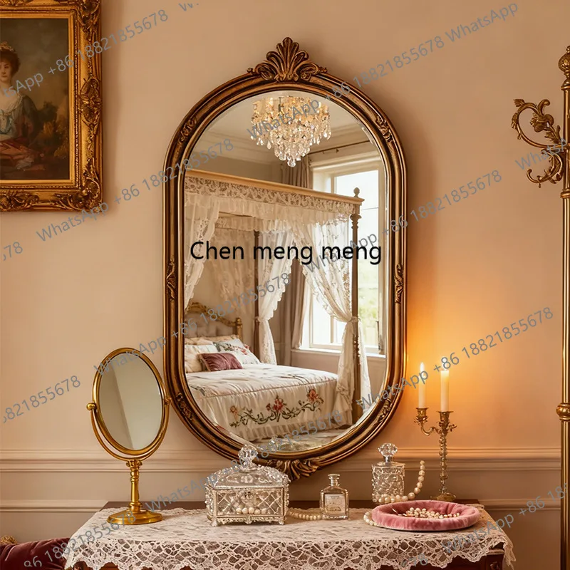 

European retro carving makeup mirror French light luxury dressing wall-mounted bathroom decorative mirror