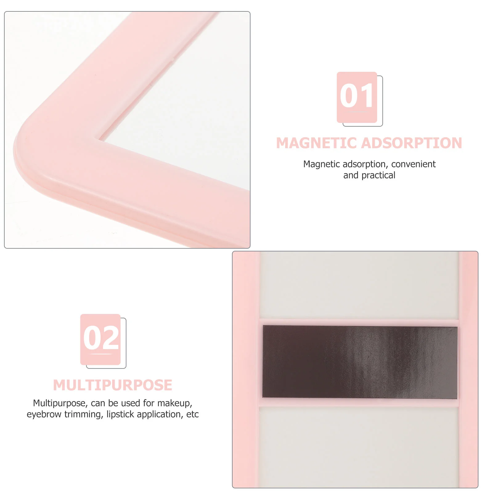 Plastic Magnetic Makeup Mirror Rectangular Multi-purpose That Can Be Attached to The Iron Cabinet (pink) Bedroom for Desk Home