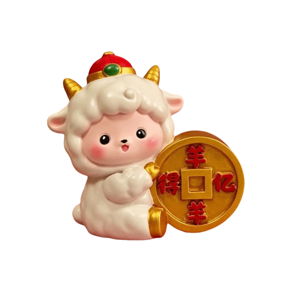 Resin Year Of The Goat Ornament Shaking Head Cartoon Chinese Zodiac Sheep Figurine Small Medium Large Size Multi-options