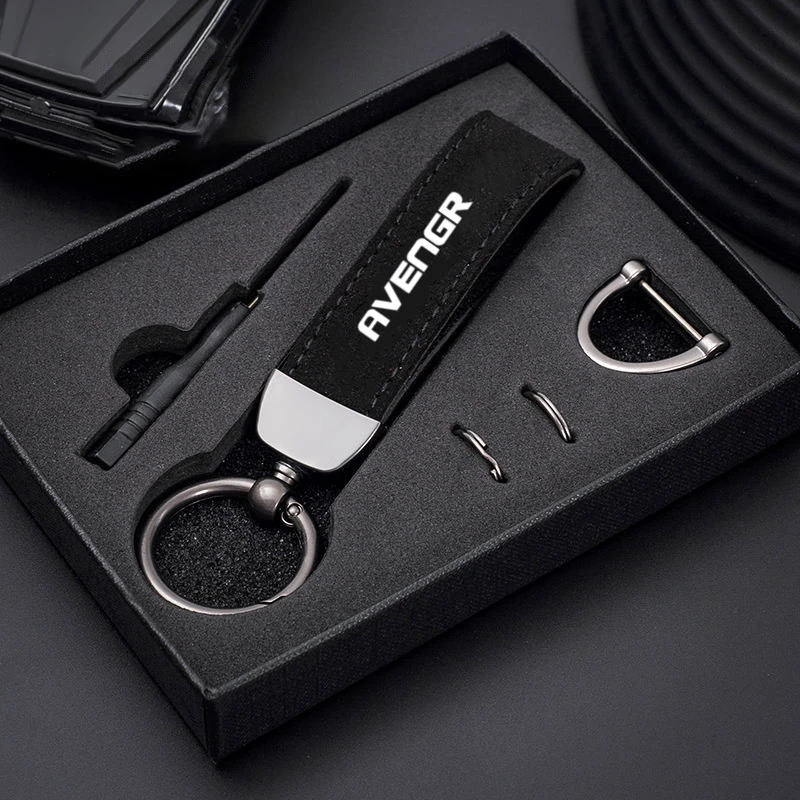 Car Key Chain Rings Metal Leather Keychain Exquisite Anti-lost Universal Keyring For Dodge AVENGER logo Accessories