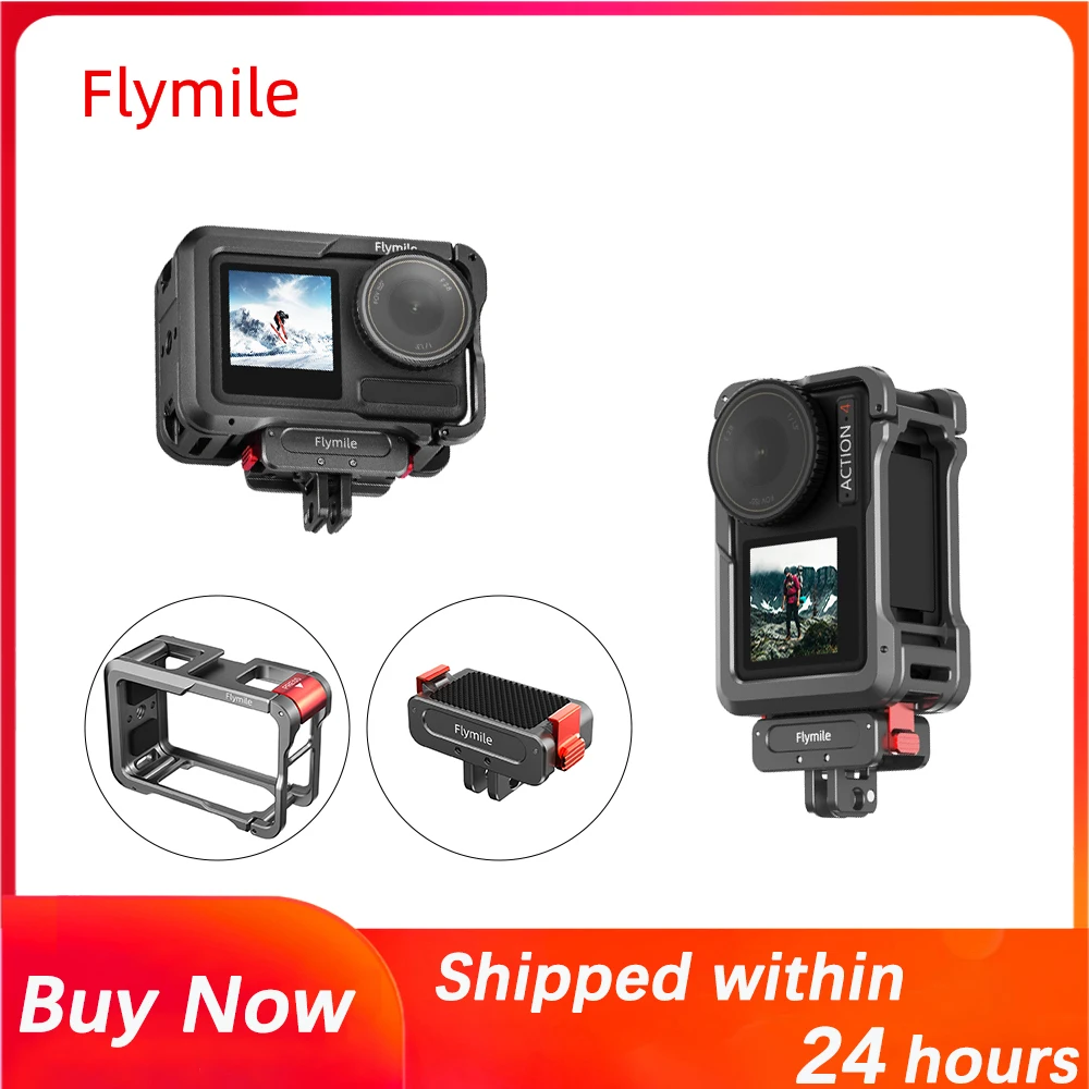 Flymile Aluminum Alloy Camera/Rig Cage For DJI Osmo Action 4 5 Pro,Protective Frame With Cold Shoe Interface Expandable Adapter