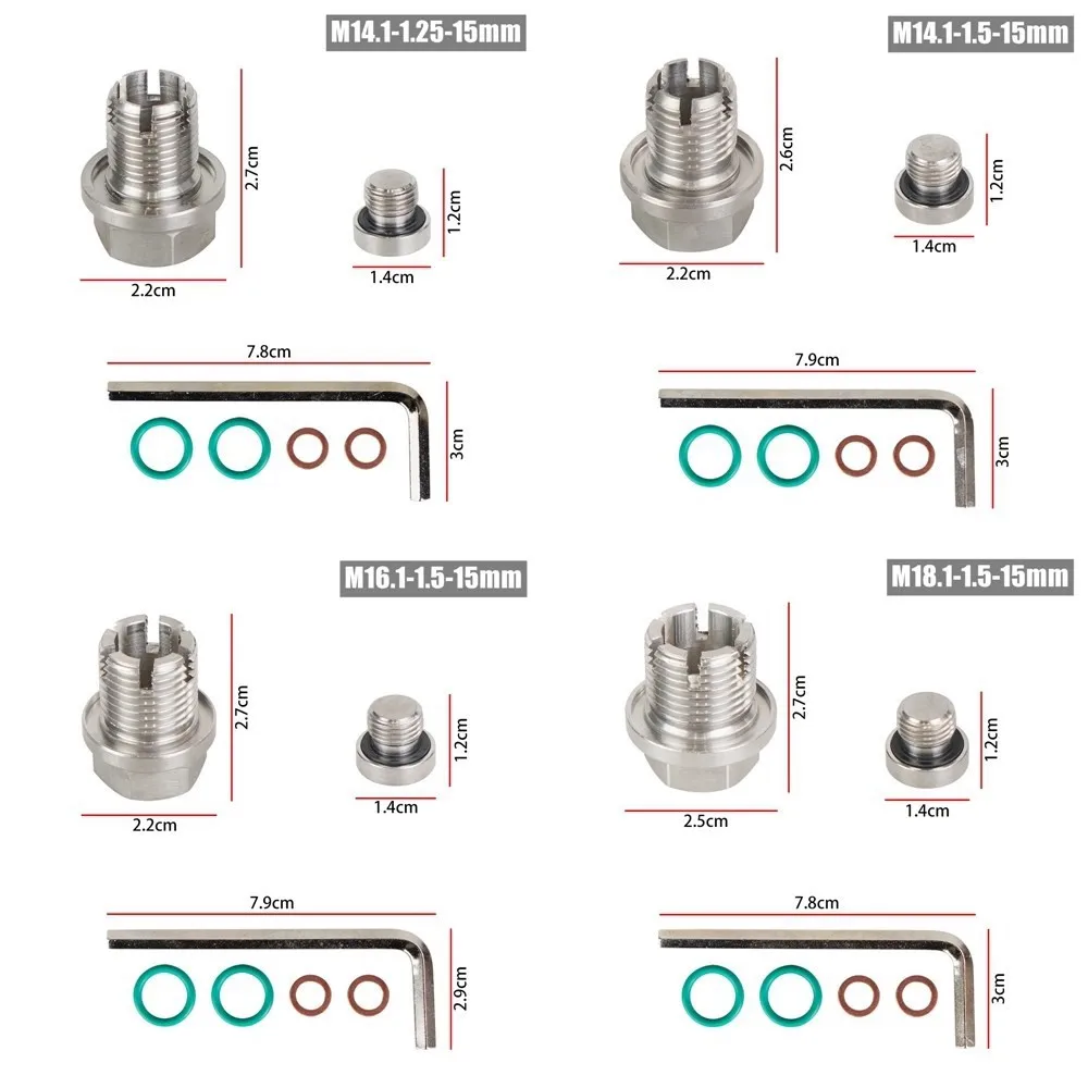 M12.1-1.25/1.5/1.75x 15mm Oil Drain Plug Oversize Piggyback Stainless Steel Self Tapping Oil Pan Thread Repair Kit with O-Ring 