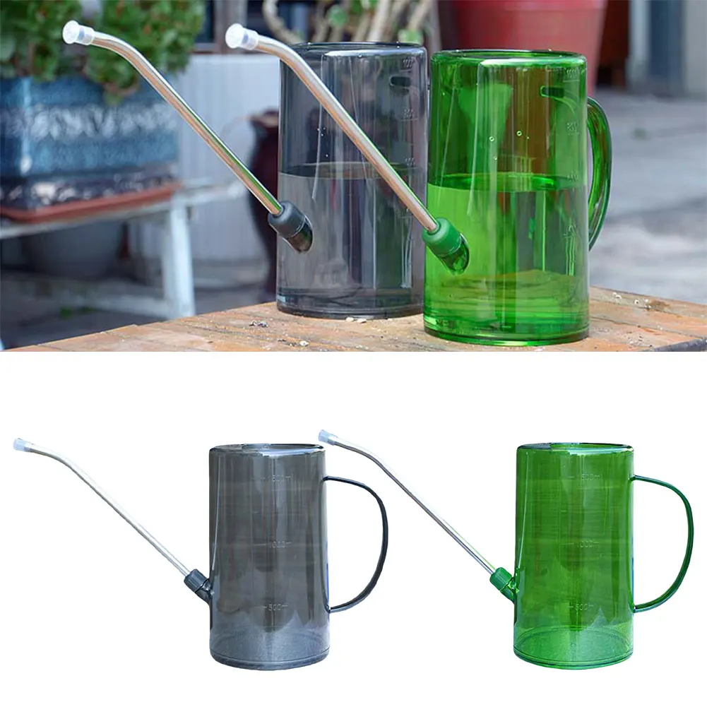 1/1.5L Plastic Small Watering Can 23 Cm Long Spout Transparent Garden Plants Flower Water Sprayer With Bonus Shower Head