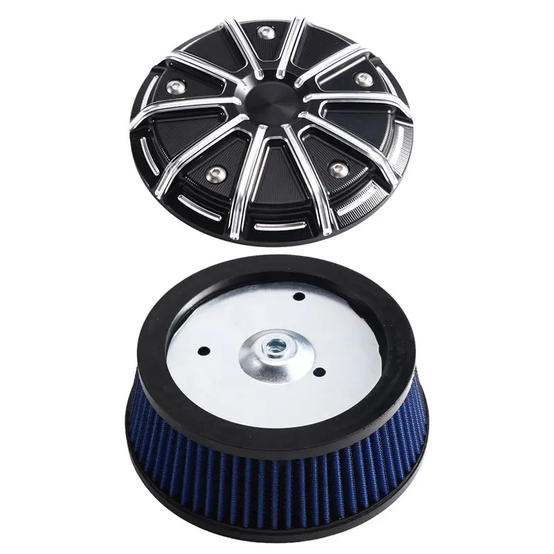 Ingenious-Black Air Cleaner Filter Cover& 3-Hole Element For Harley Dyna 99- 17 Softail 00- 15 Motorcycle Touring 08- 16 Blue
