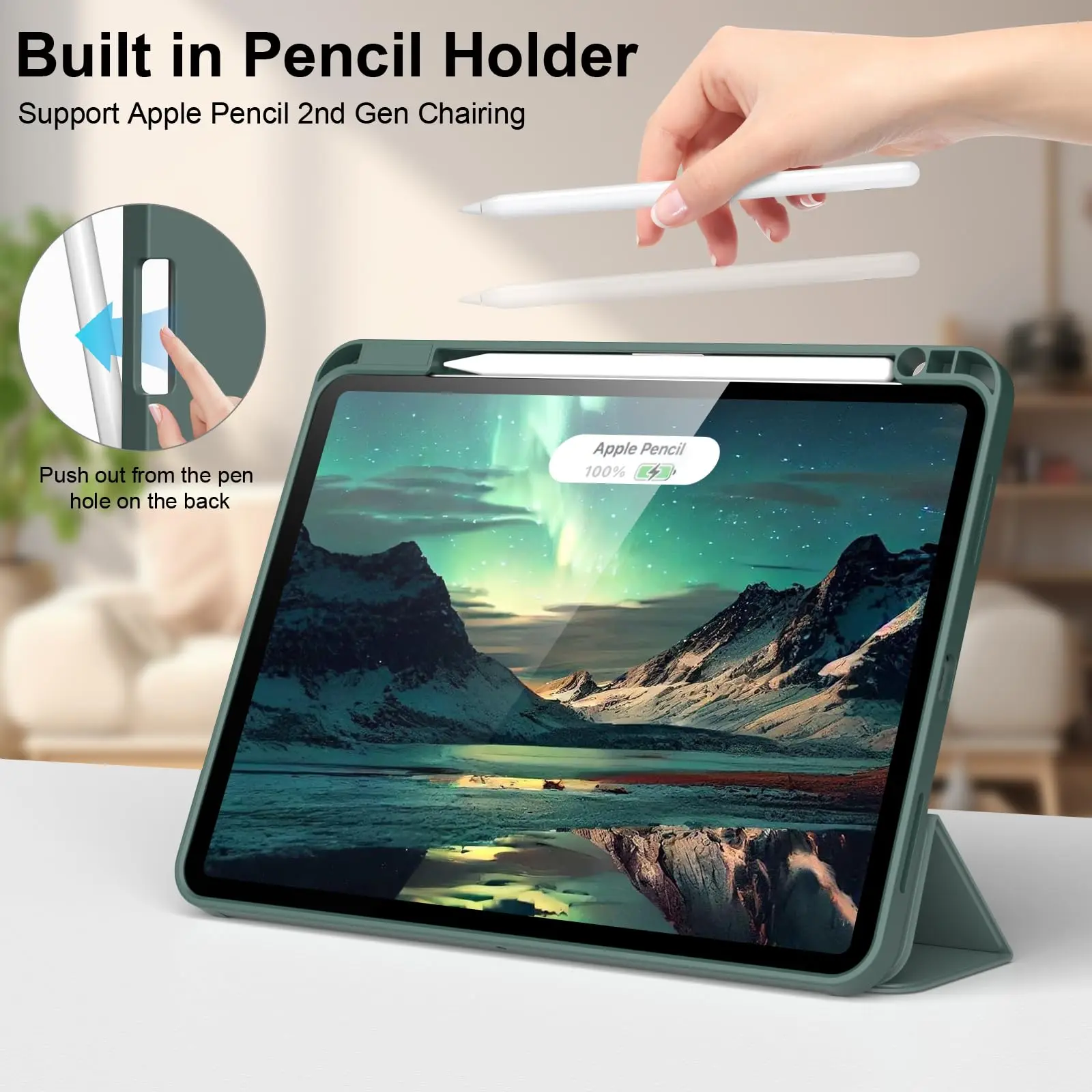 Pencil Case for iPad Air Pro 10.9 11 12.9 13 A16 10th 11th Generation Air 4 5 6 7 Trifold Stand Flip Cover With Pencil Holder view 4