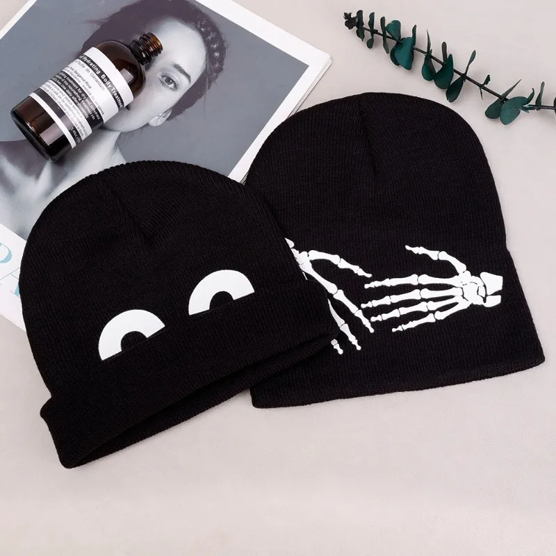 New Luminous Knitting Beanies Hats Men Women Gothic Skull Spider Web Cap Fashion Y2k Winter Warm Skullies Beanies Halloween Caps