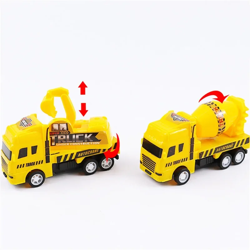 Modèle de camion d'excavation à inertie de simulation de véhicule d'ingénierie pour enfants, mini voiture dos, jouet à dos côtelé, cadeau parfait pour les enfants, 4 pièces