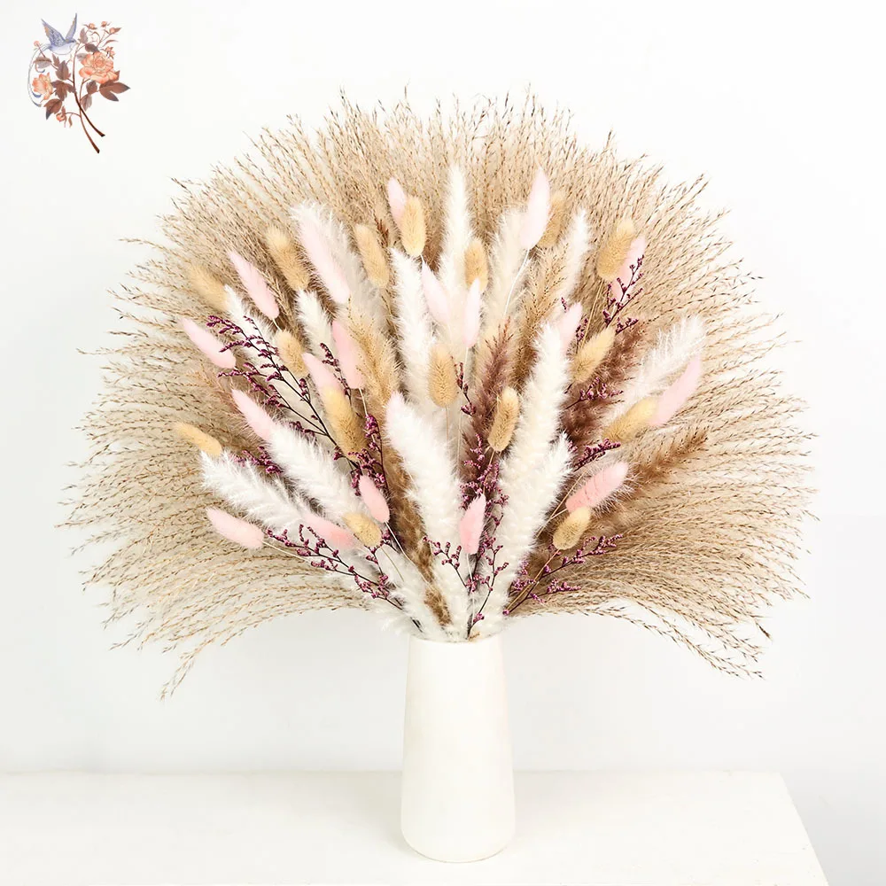 

Fluffy Pampas Rabbit Tails Grass Pink Dried Flowers Bundles Home Garden Party Decor DIY Floral Arrangement Craft Couple Gifts