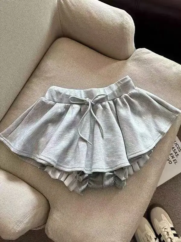 

Серая пышная короткая юбка с завышенной талией и шнурком, женская, летняя, новая модель, в балетном стиле, с защитой от просвечивания, утягивающая, для модных девушек