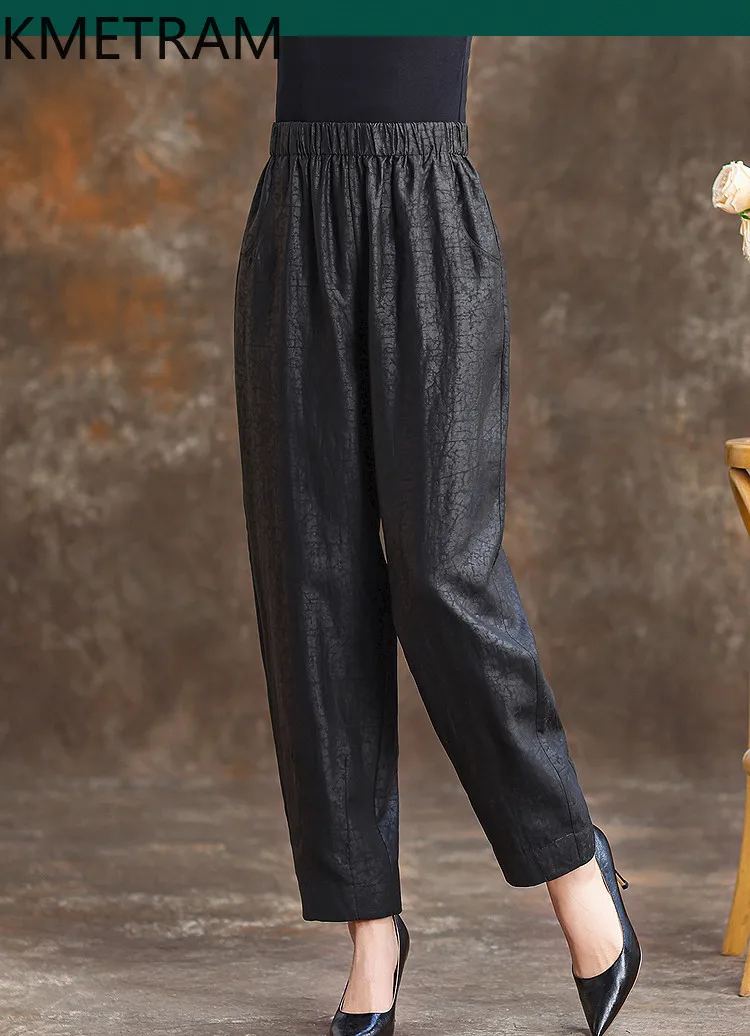 KMETRAM 100% Real Mulberry Silk Black Pants 35MM Silk Woman Clothes 2026 Spring Casual Lightweight Pencil Pants Pantalones Mujer