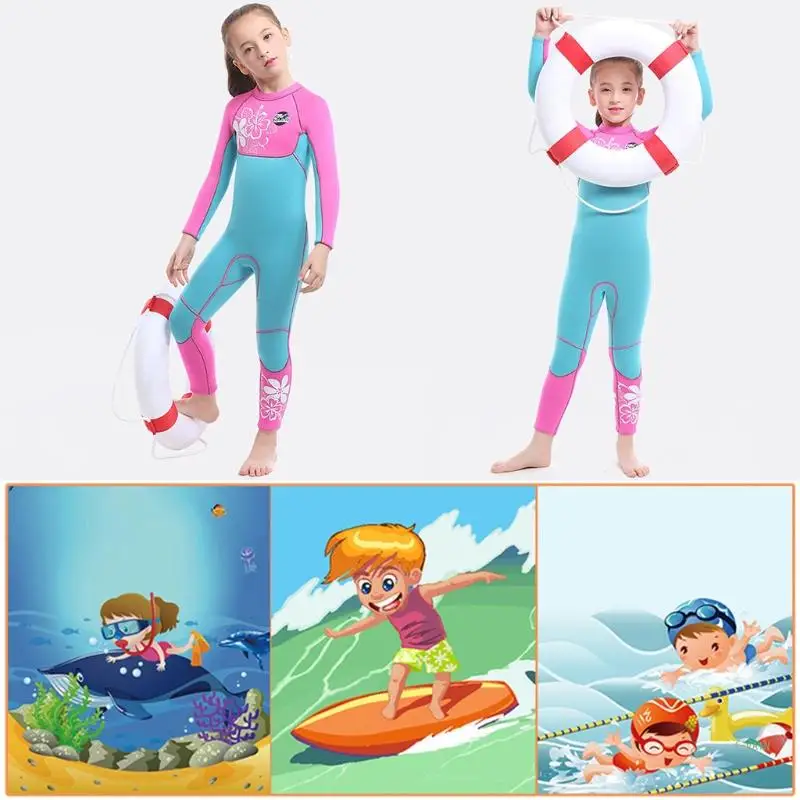 Full Body Kids Wetsuit 3mm Neoprene Children Warm Swimsuit Long Sleeve Wet Suit