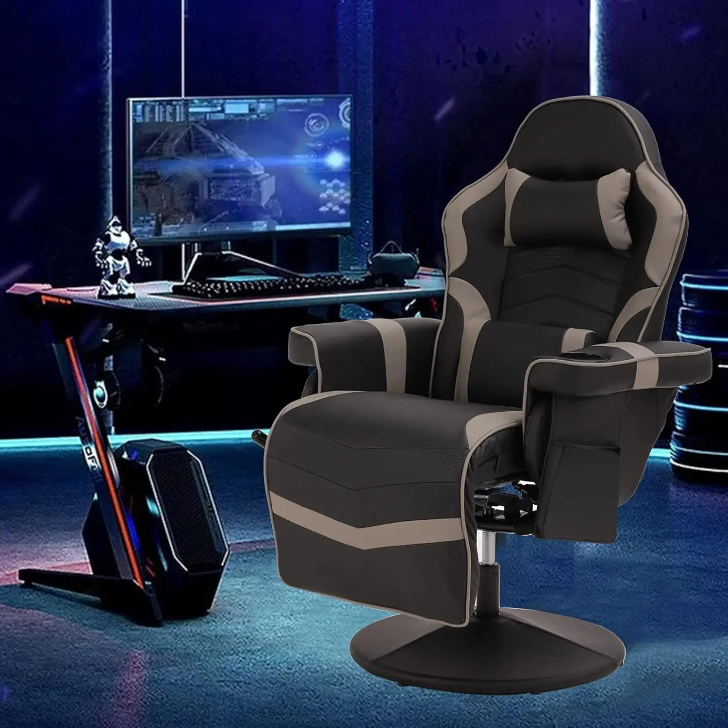 Massage Video Gaming Recliner Chair - Ergonomic Backrest & Seat Height Adjustment Swivel Recliner