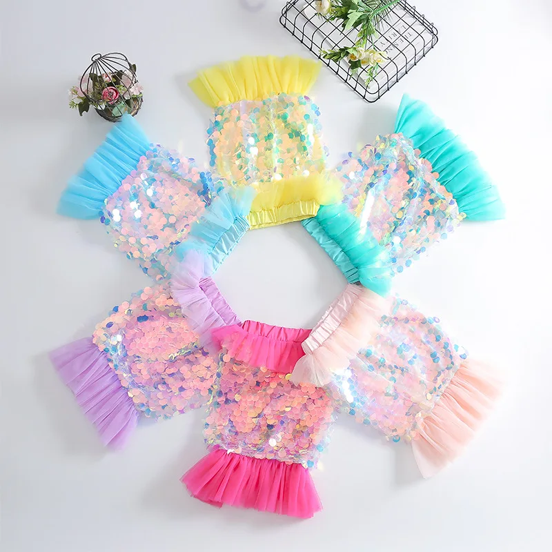 Christmas Children Princess Little Mermaid Tail Dress for Girls Shiny Tulle Sequin Skirt Holiday Fancy Kids Ariel Beach Clothes