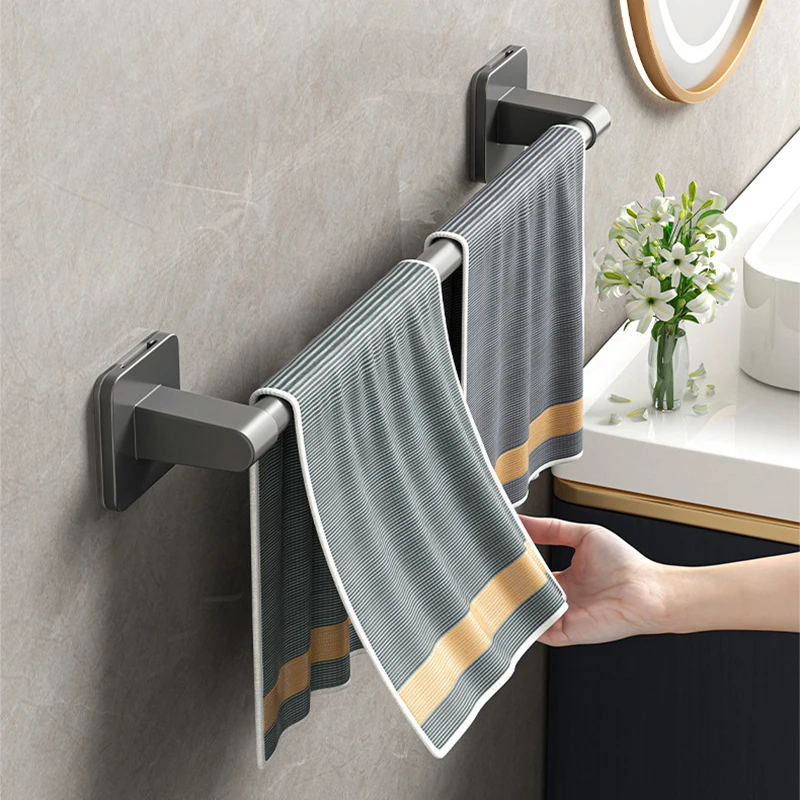 Bathroom Towel Holder White Without Drilling Bathroom Gray Towel Rack Towel Bar Self-Adhesive Bathroom Towel Rack Towel Rail image 4