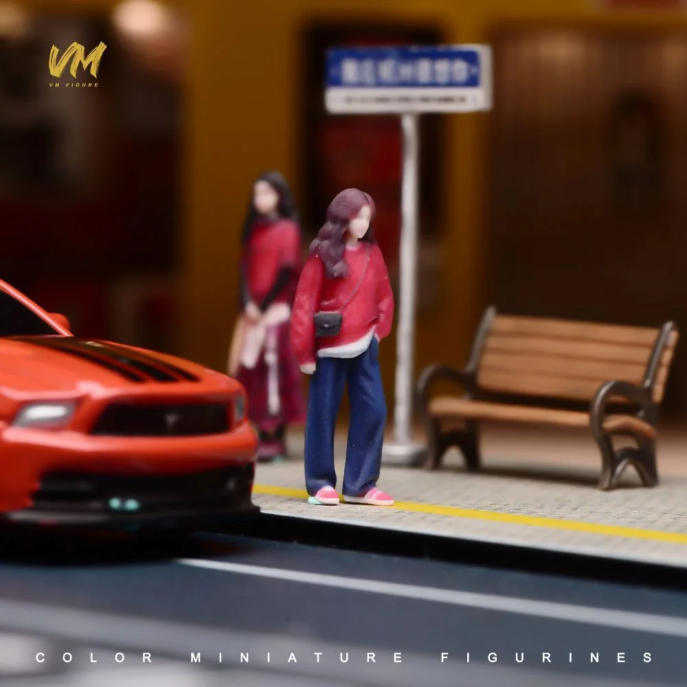 VM 1:64 Red Coat Girl Mini Resin Figure Miniature Scene Model 3D Color Print Figure Desktop Ornament Mini Photography Prop