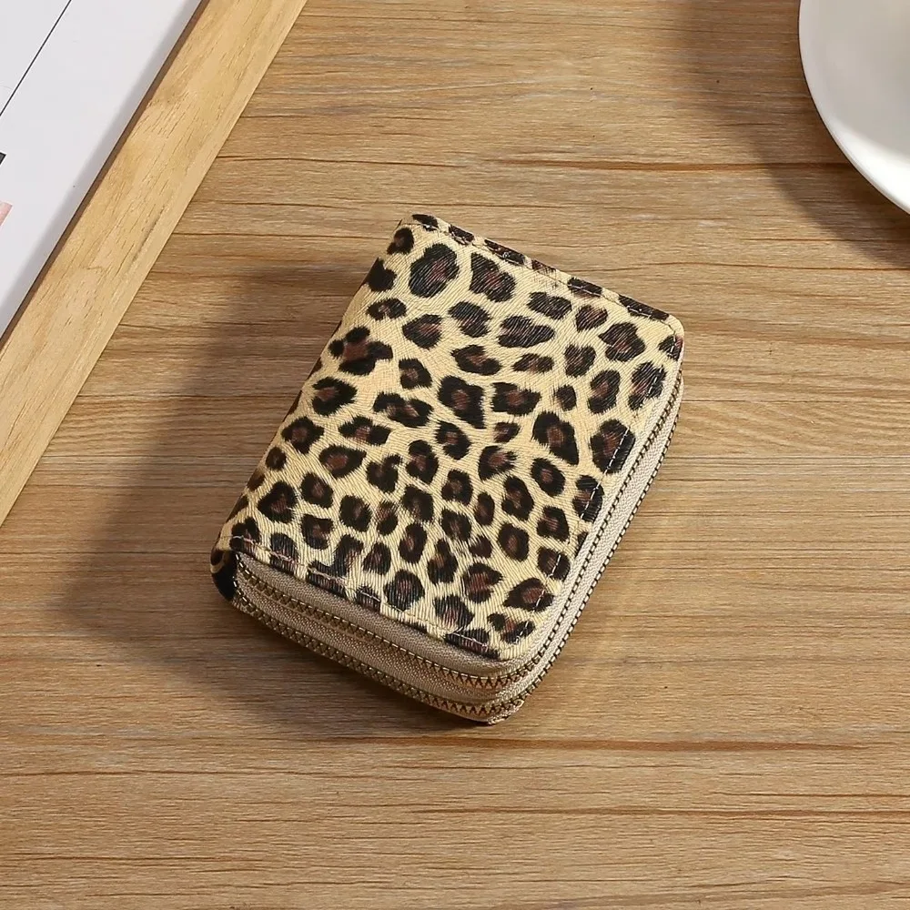 Fashion Leopard Print Short Wallet PU Leather Multi Card Slot Coin Purse Large Capacity Double Zipper Card Holder For Women