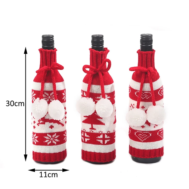 6PCS Cute Christmas Wine Bottle Cover Knitted Wine Bottle Sweater For Holiday Party Christmas Table Home Decoration