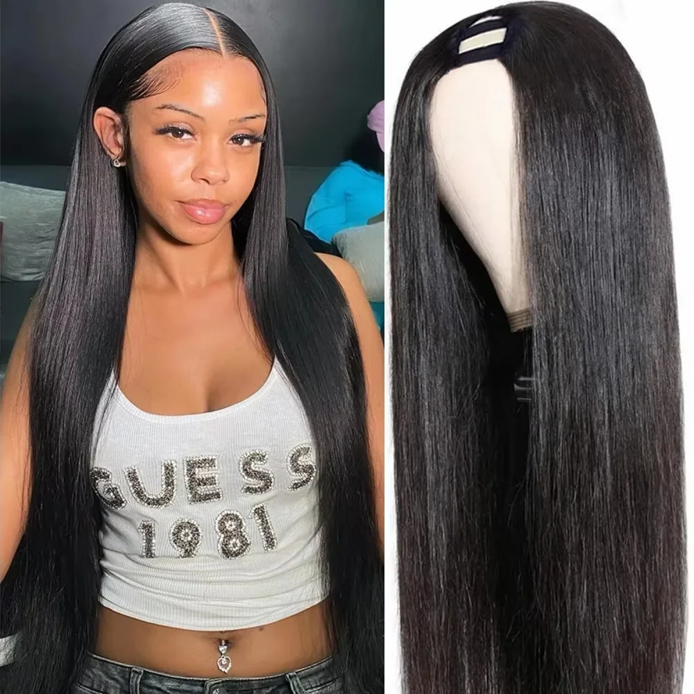 

100% человеческие волосы, прямой парик с U-образной частью для женщин, 30 32 дюйма, дешевые бразильские прямые парики без клея, распродажа, плотность 220%