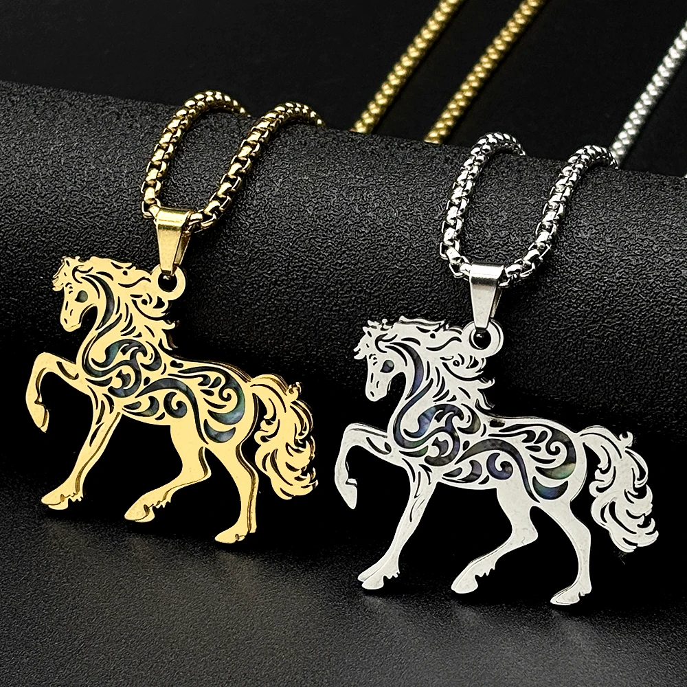 

Aesthetic Hollow Horse Animal Pendant Necklace for Women Men Stainless Steel Gold Silver Color Lucky Collar Party Gift Jewelry