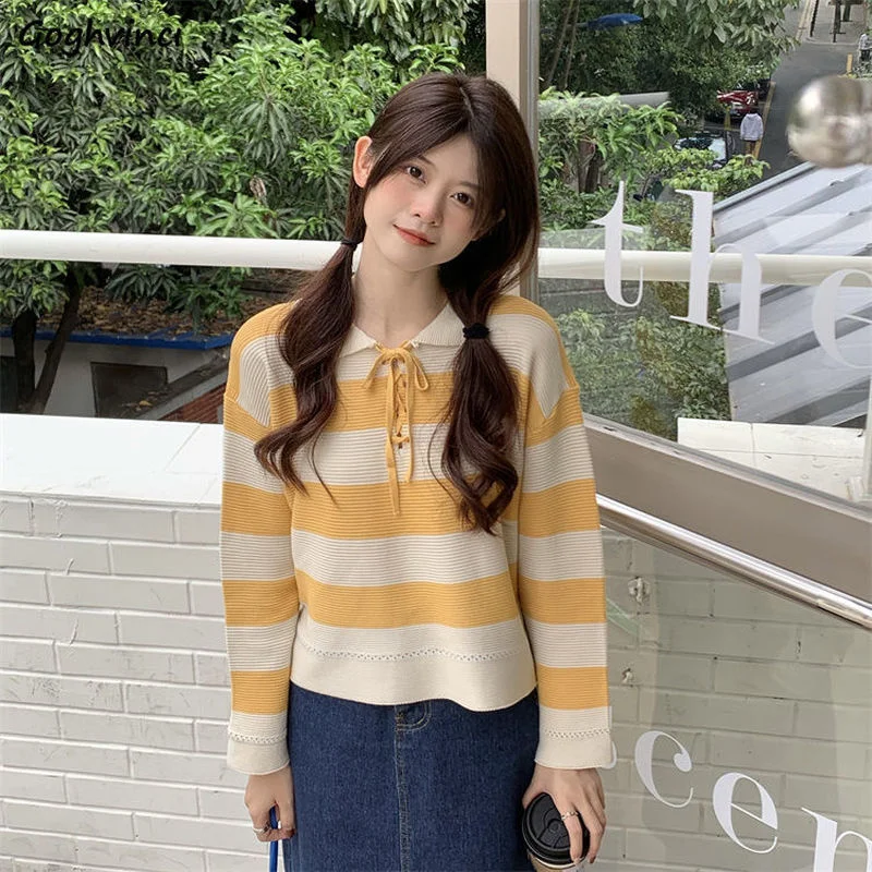 

Sweater Striped Pullovers Women Autumn New Design Casual Loose Slouchy Korean Style Ulzzang Popular Sweet Retro Свитер Женский