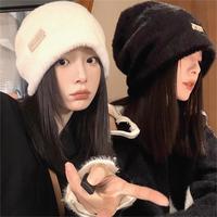 Autumn Winter Super Soft Rabbit Fur Beanies Thickened Plush Fashion Fluffy Hats Premium Feel Sweet Cool Bonnets Warm Wool Cap